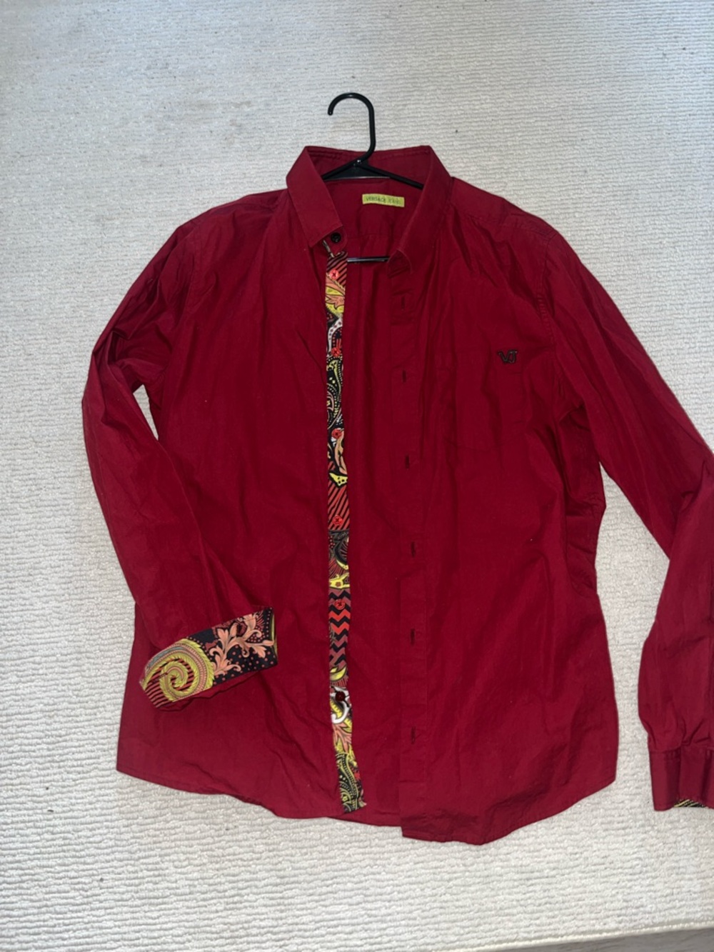 Versace Jeans Collection Red Long-Sleeve Button-Down Shirt with Contrast Trim